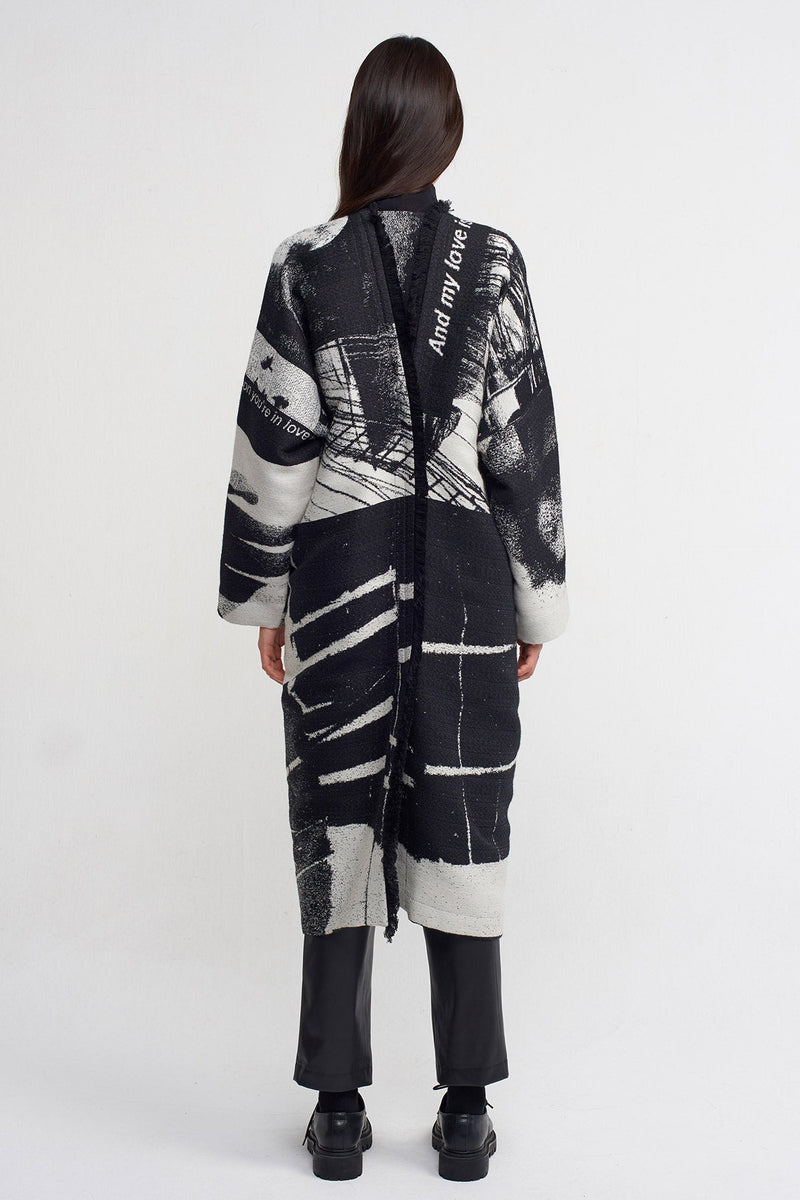 Nu Print Pattern Kimono Coat Black