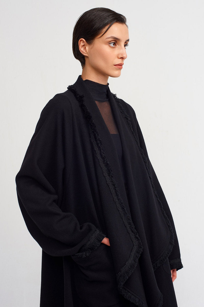 Nu Fringed Edge Coat Black