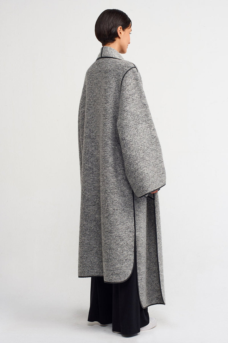 Nu Leather-Trimmed Kimono Coat Grey Melange