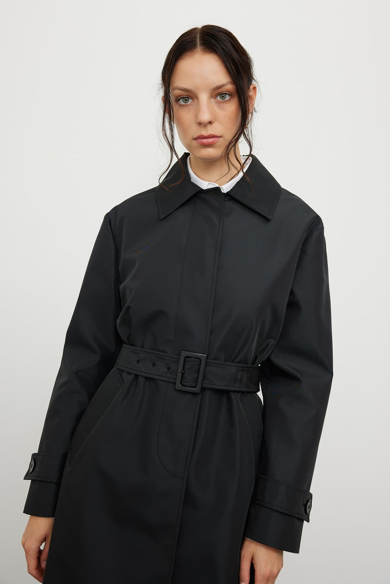 Roman Belted Waist Top Coat Black