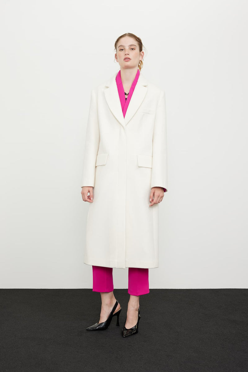 Roman Single Breasted Midi Coat Off White