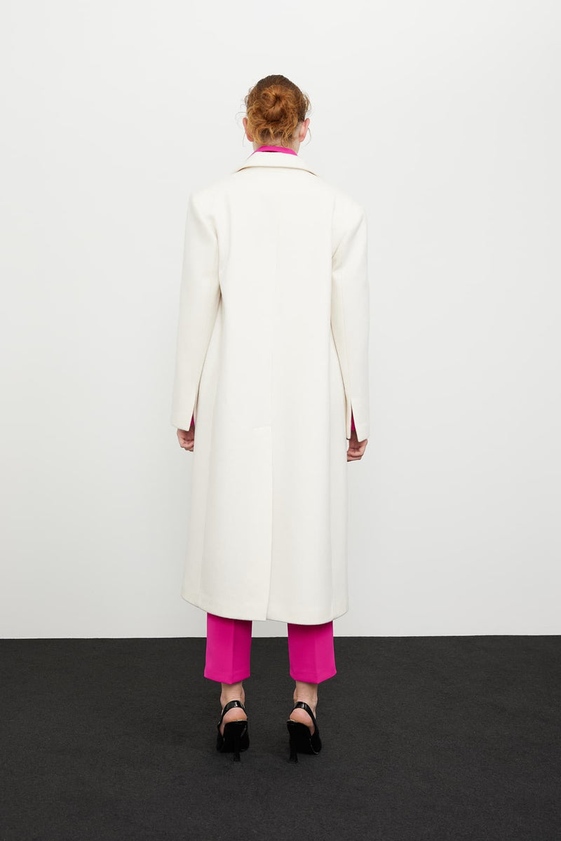 Roman Single Breasted Midi Coat Off White