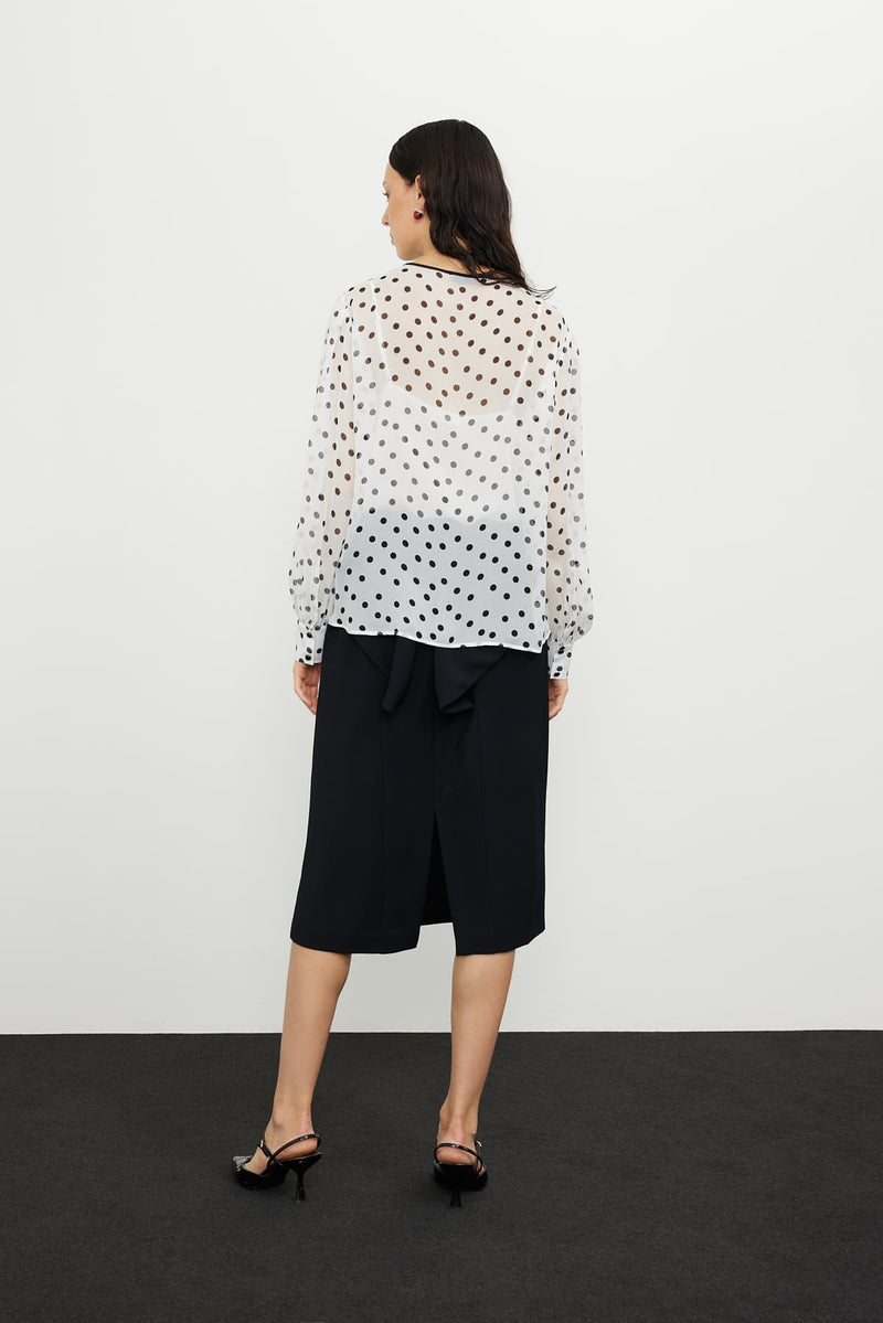 Roman Polka Dots Sheer Blouse Black-White