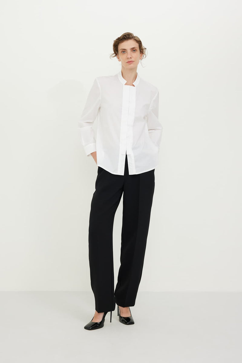 Roman Pintuck Solid Poplin Shirt White