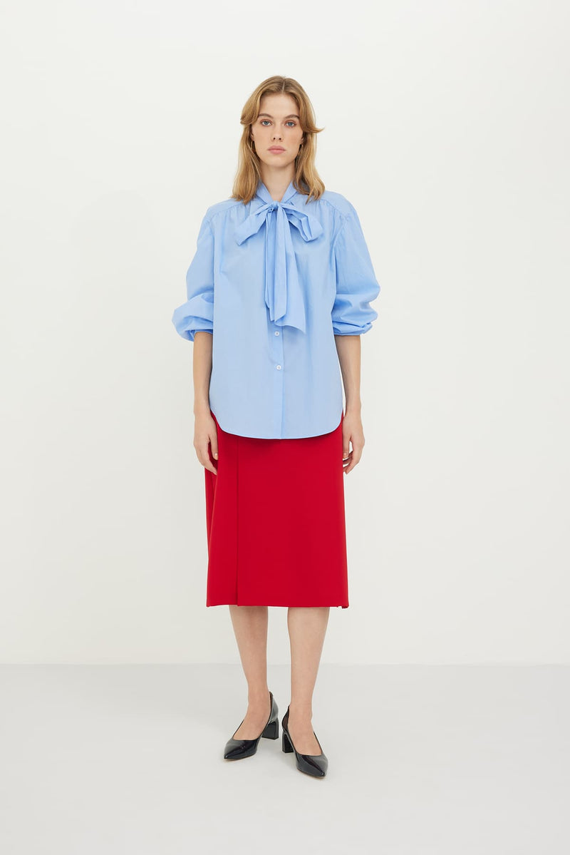 Roman Bow Tie Collar Shirt Blue