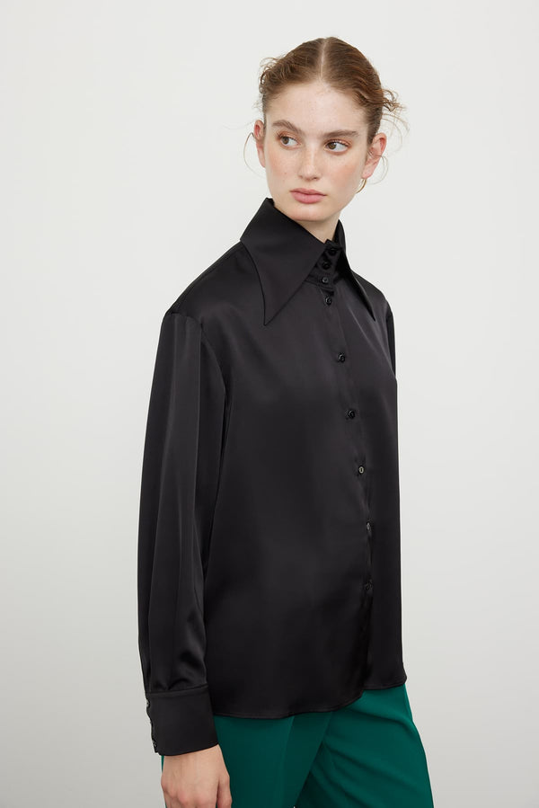 Roman Long Sleeve Poplin Shirt Black