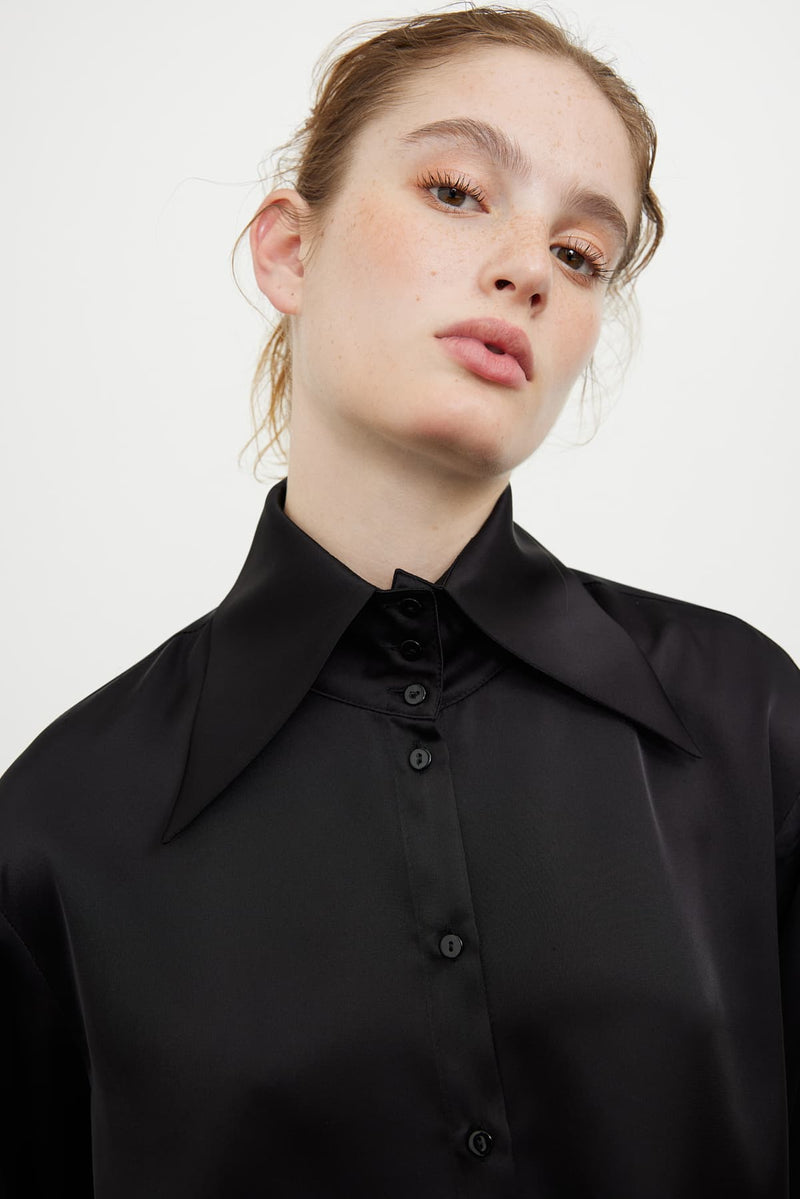 Roman Long Sleeve Poplin Shirt Black