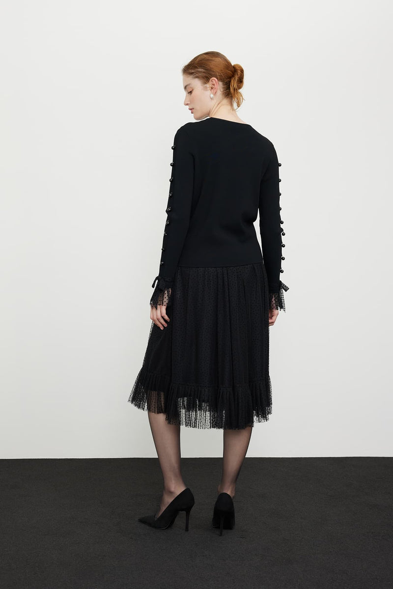 Roman Bead-Embellished Tulle Detail Knitwear Black