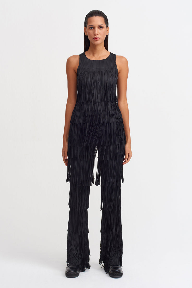 Nu Layered Fringe Blouse Black