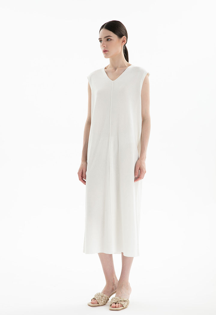 Choice Sleeveless Solid Knit Maxi Dress Cream-Off White