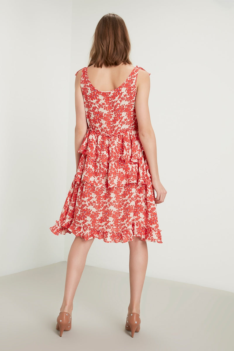 Machka Printed Sleeveless A-Line Layered Short Dress Red