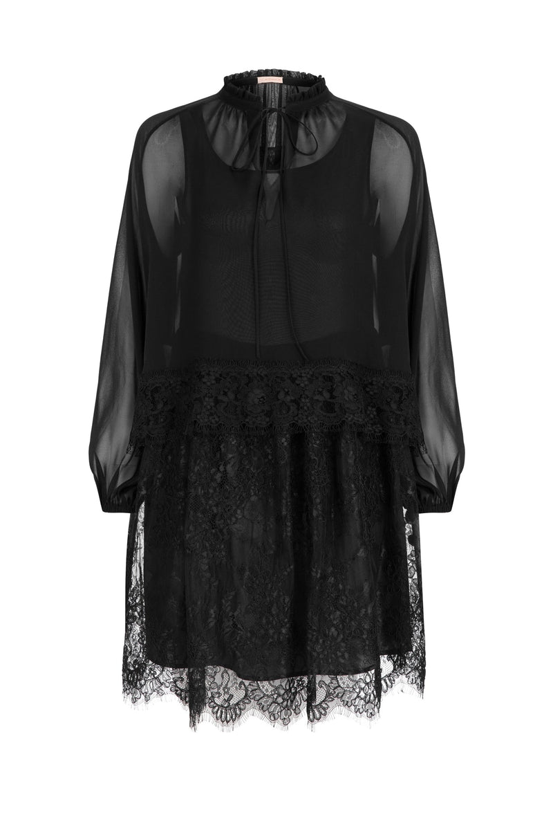 Machka Long Sleeve Lace Detail Dress Black