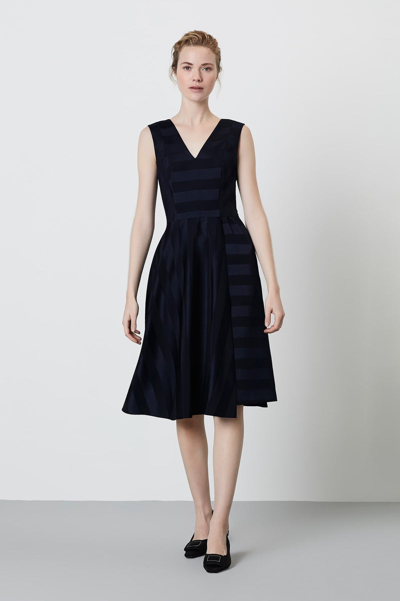 Machka Striped Sleeveless V-Neck Dress Navy Blue