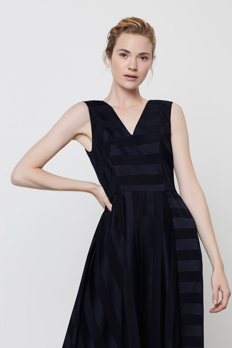 Machka Striped Sleeveless V-Neck Dress Navy Blue