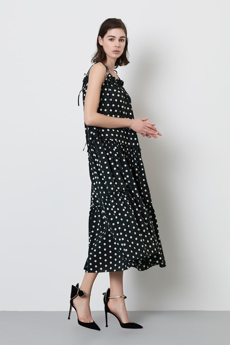 Machka Dress Long Polka Dots Green