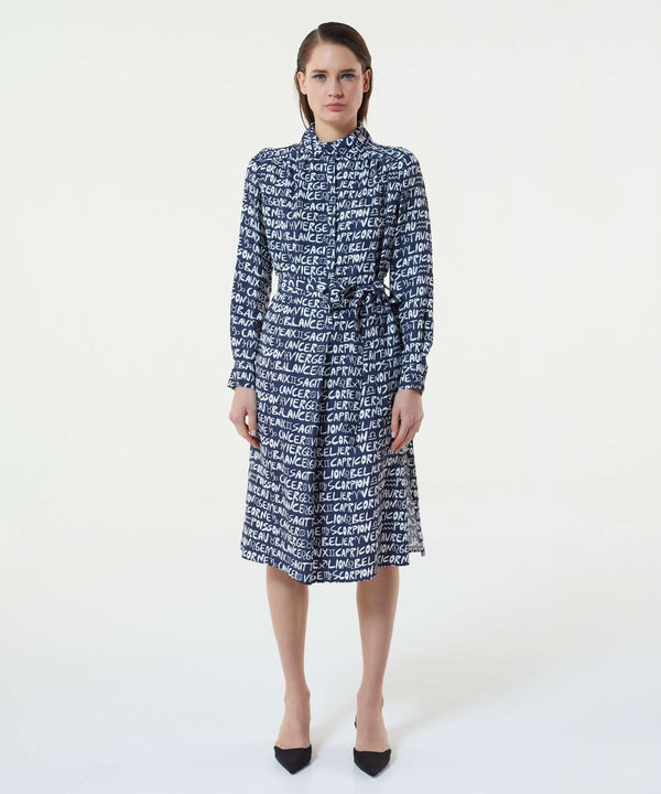 Machka Text Print Shirt Dress Navy