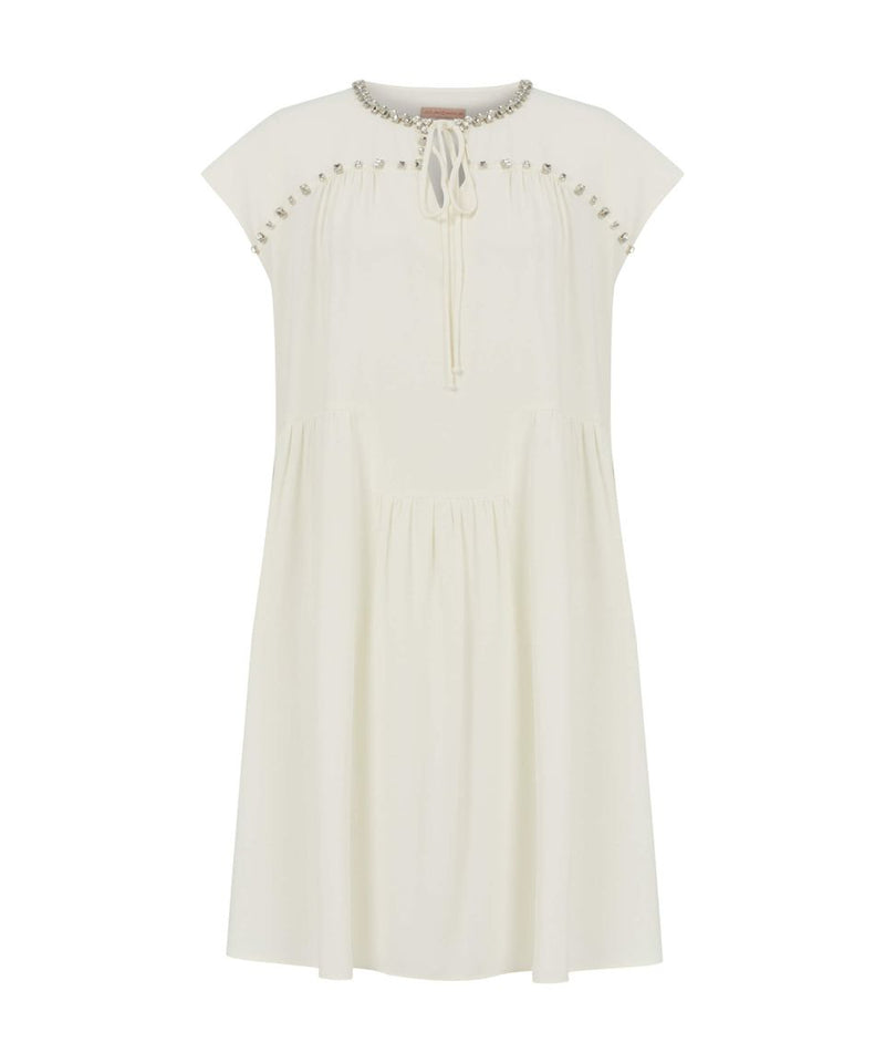 Machka Jewel Neck Short Dress Off White