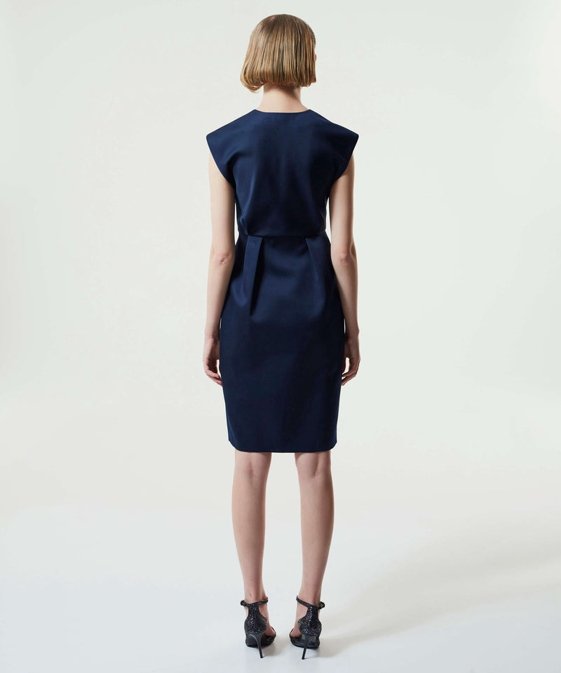 Machka Satin Duchess Embroidered Dress Navy