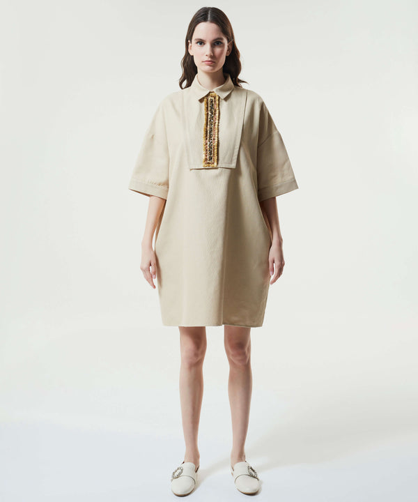 Machka Embellished Detail Shirt Dress Camel