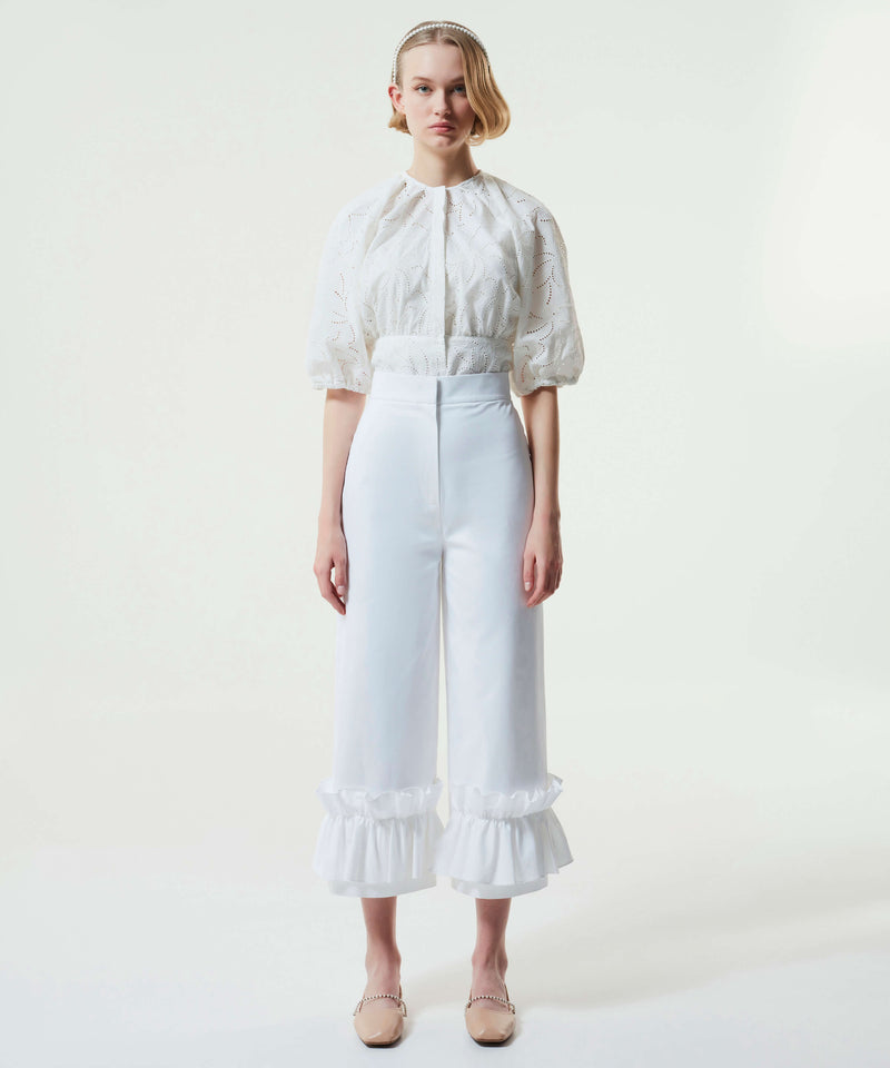 Machka Ruffle Leg Cuff Trouser White