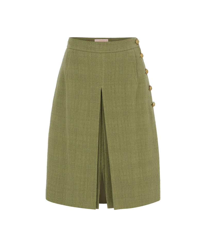 Machka Button Accessory Tweed Skirt Khaki