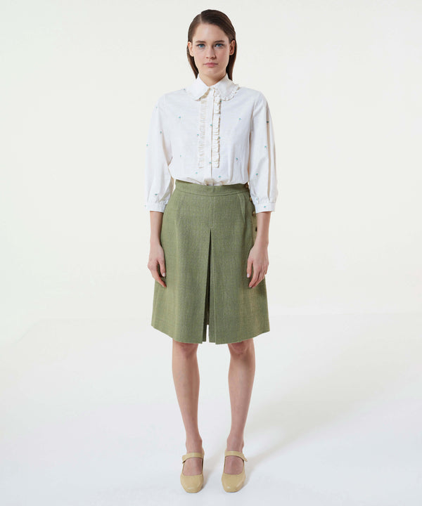 Machka Button Accessory Tweed Skirt Khaki