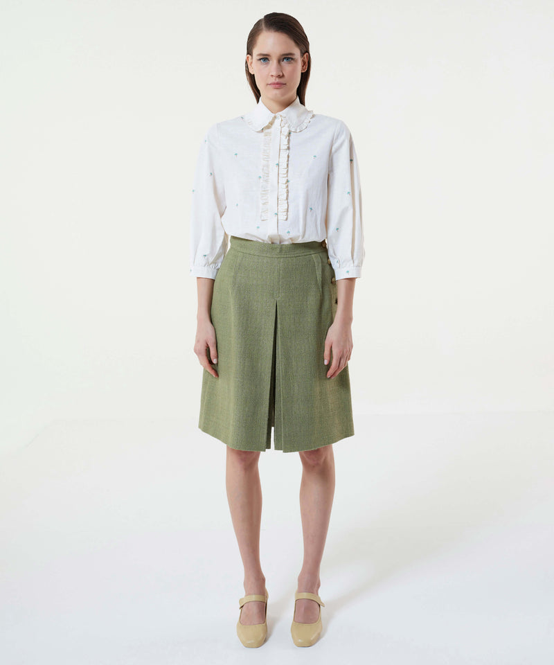 Machka Button Accessory Tweed Skirt Khaki