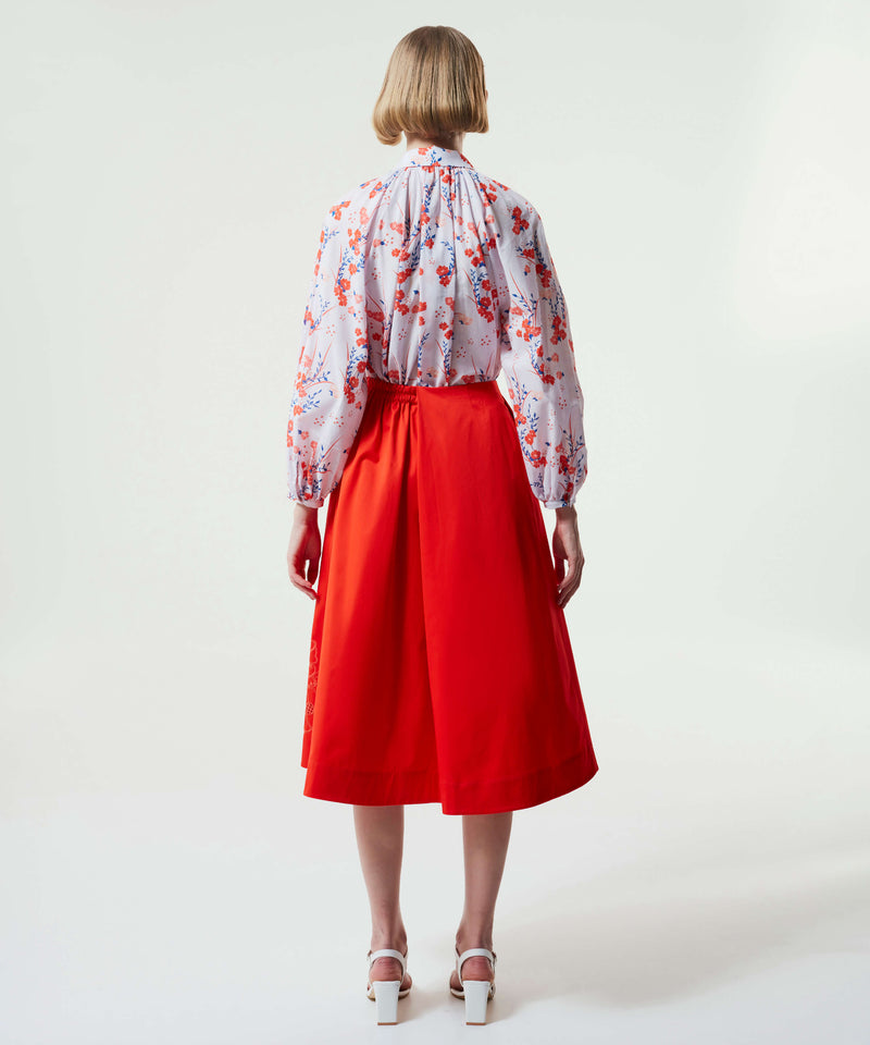 Machka Flower-Embroidered Skirt Vermilion