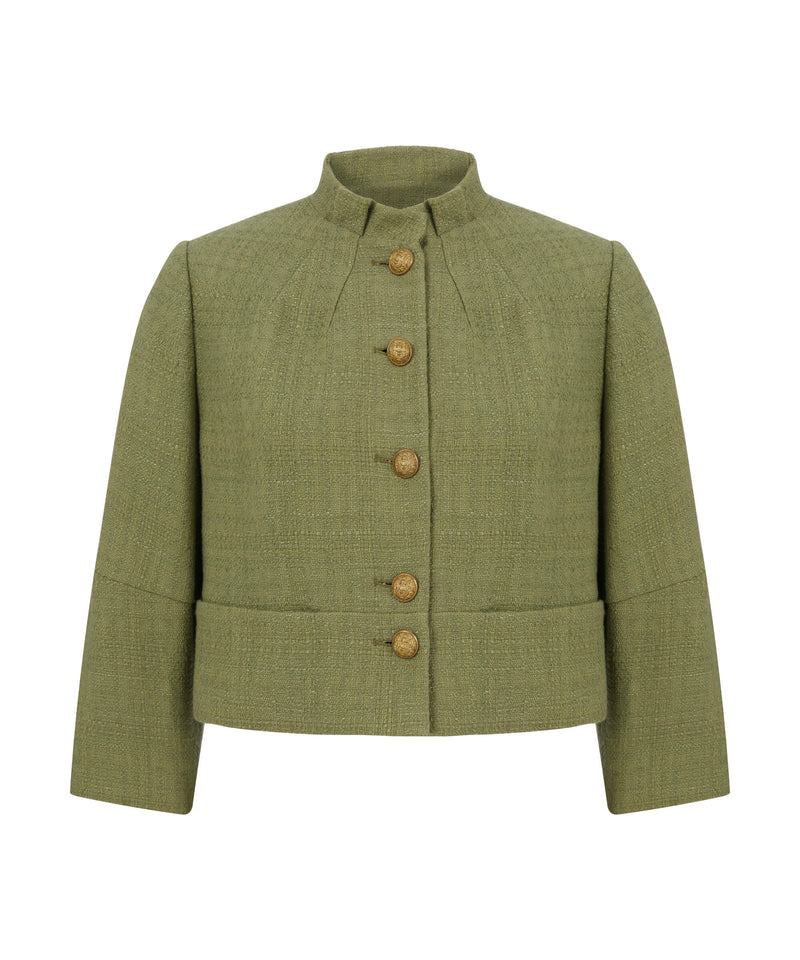 Machka Crop Tweed Jacket Khaki