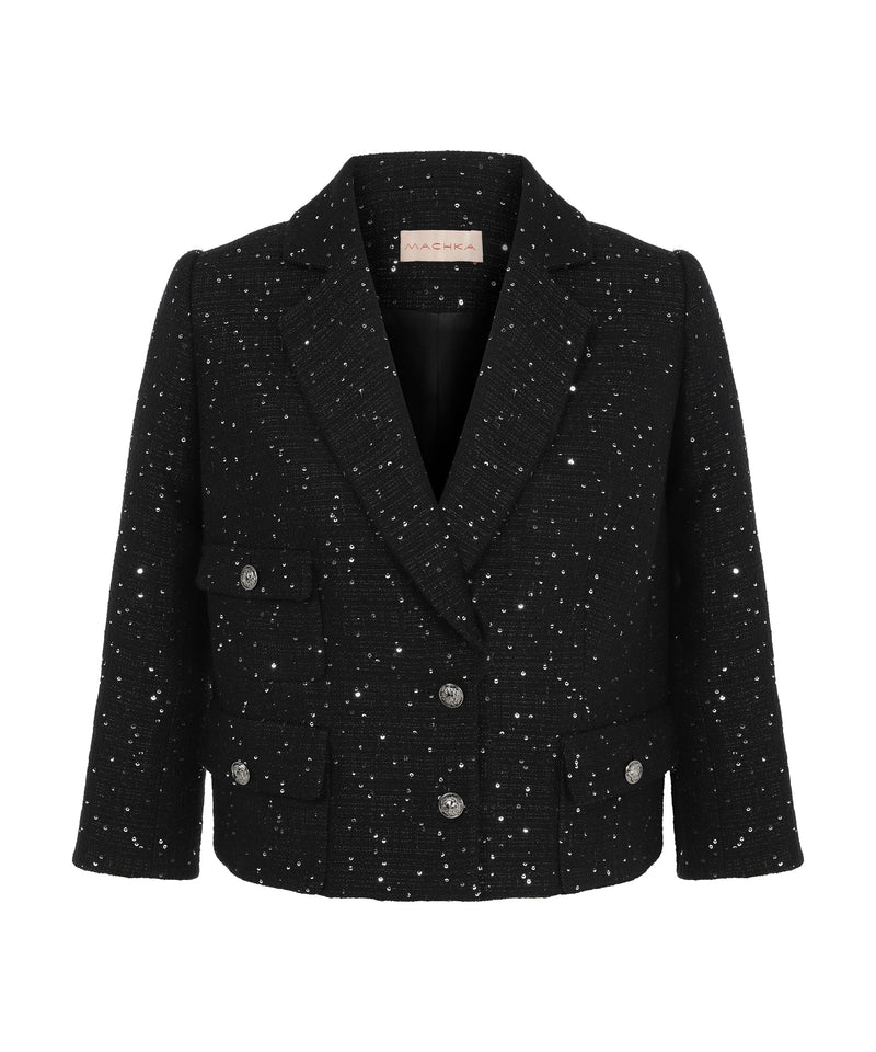 Machka Sequin Detail Short Blazer Black