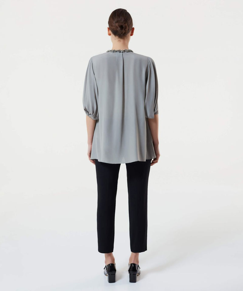 Machka Jewel Neck Sheer Blouse Stone