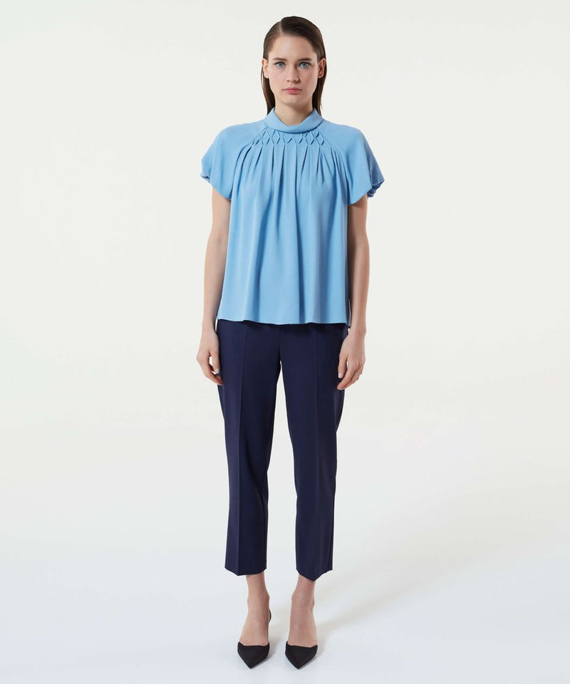 Machka Balloon Sleeve Crepe Blouse Blue