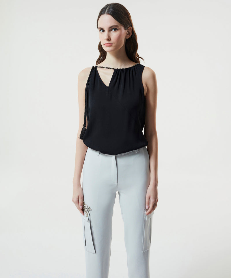 Machka Sleeveless Embellished Blouse Black