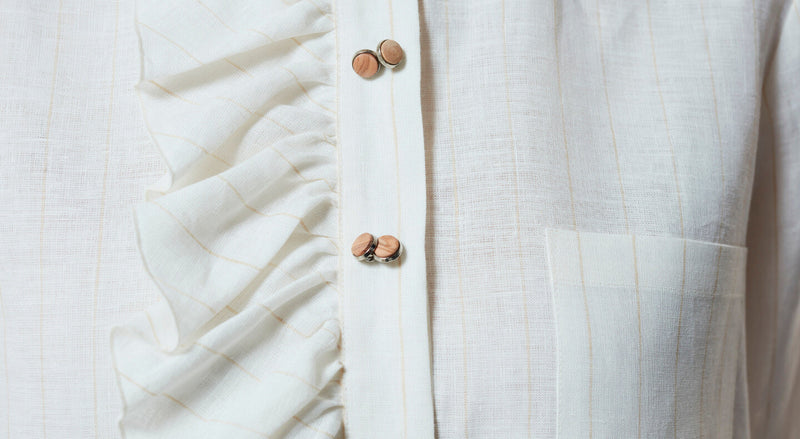 Machka Ruffle Detail Striped Blouse Beige