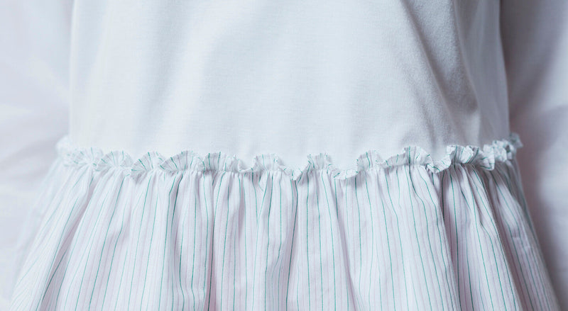 Machka Striped Detailed Hem Top White