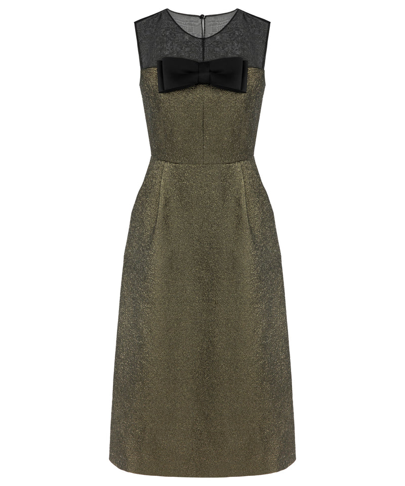 Machka Jacquard Dress With Bow Accessories Gold