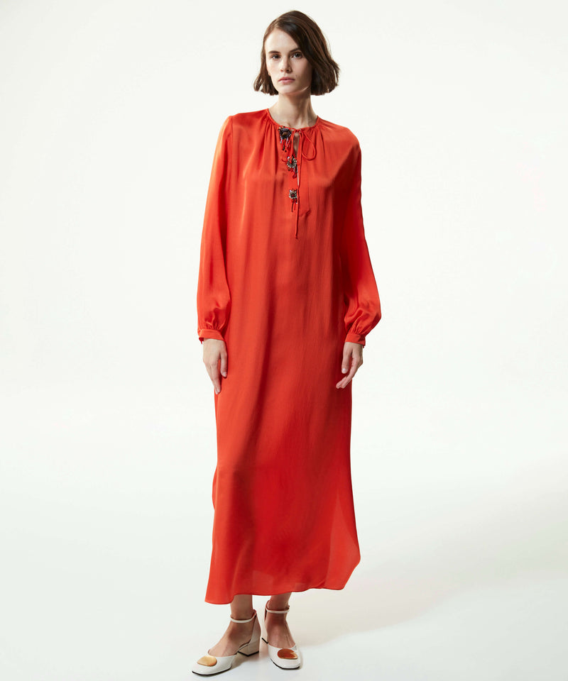 Machka Floral Module-Embroidered Slit Dress Orange