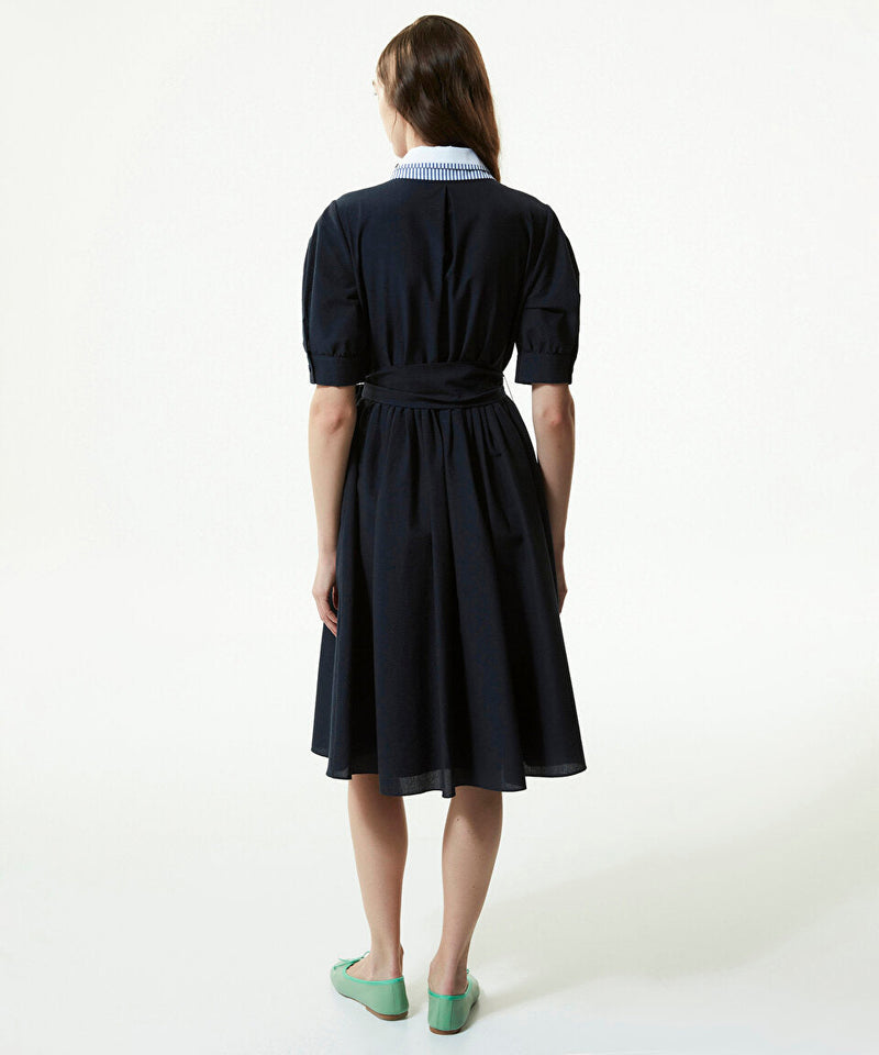 Machka Midi Dress With Contrast Poplin Neckline Navy Blue