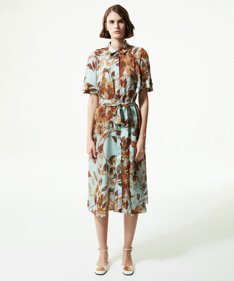 Machka Patterned Midi Shirt Dress Salmon