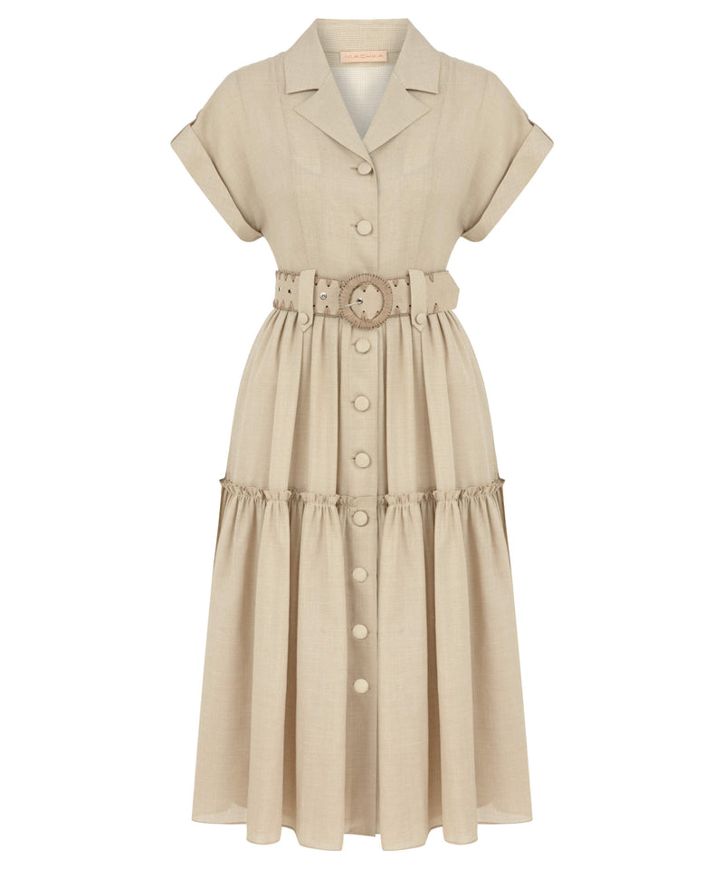 Machka Belt Accessory Midi Dress Beige