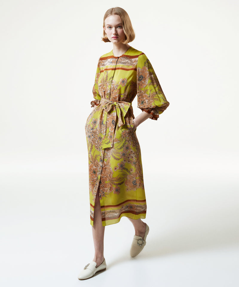 Machka Printed Belted Maxi Dress Pistachio Green