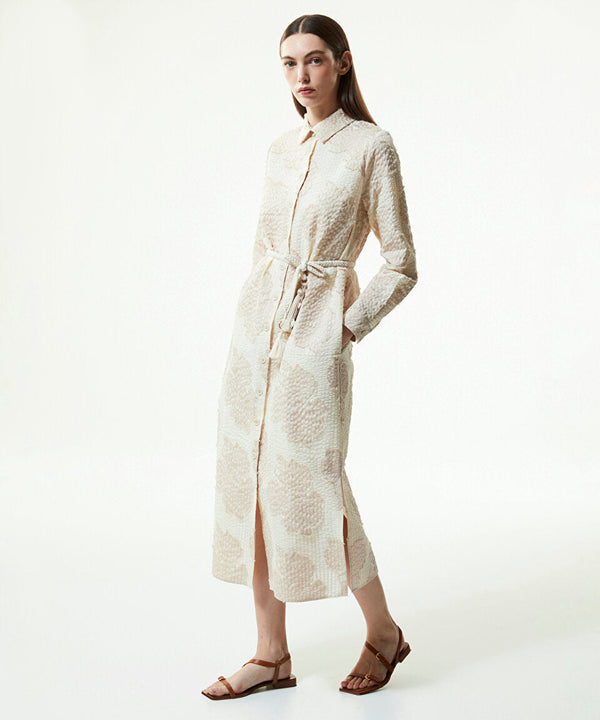 Machka Jacquard Belted Shirt Dress Beige