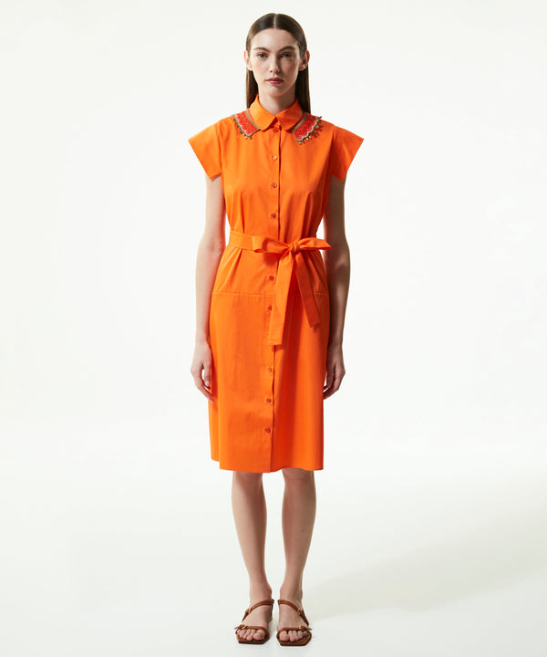 Machka Shirt Dress With Detachable Crochet Collar Orange