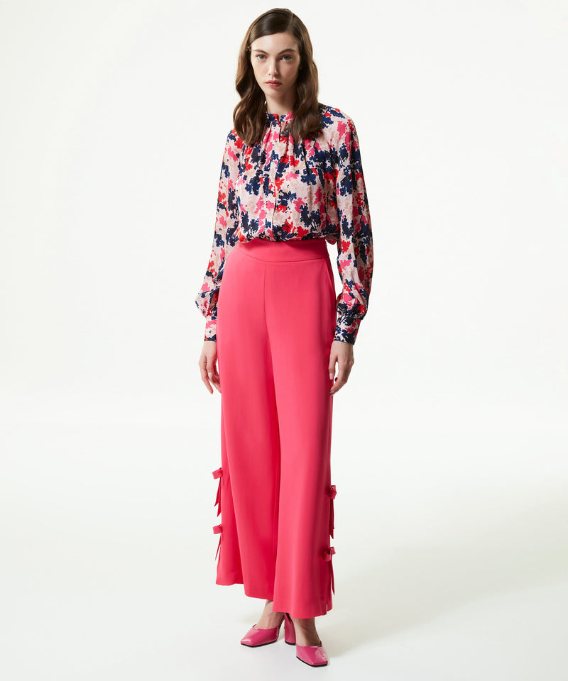 Machka Wide Leg Fit Trousers With Bow Fuchsia