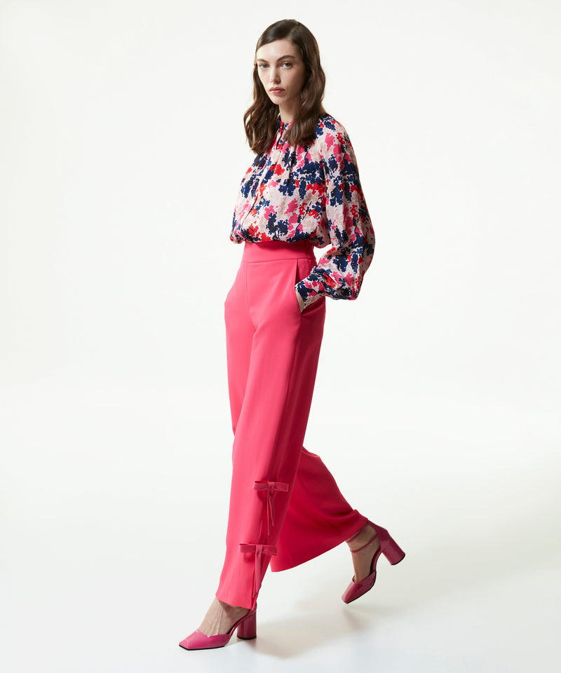 Machka Wide Leg Fit Trousers With Bow Fuchsia