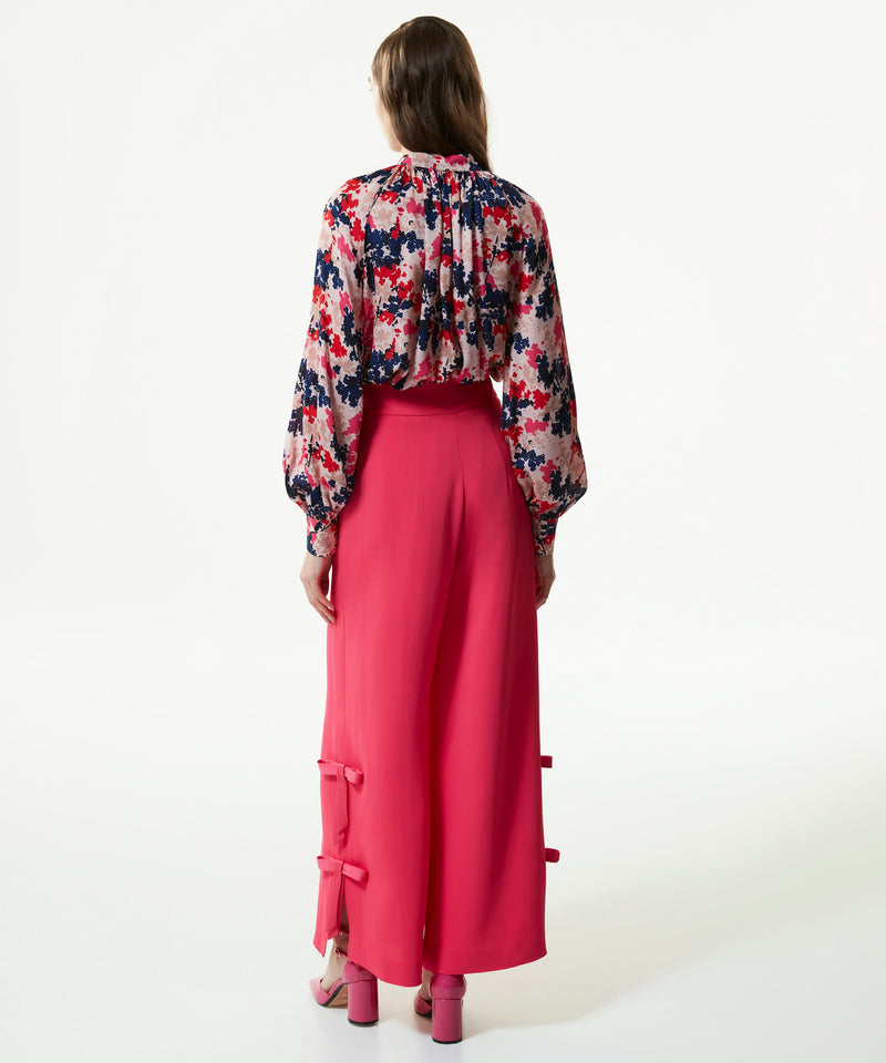 Machka Wide Leg Fit Trousers With Bow Fuchsia