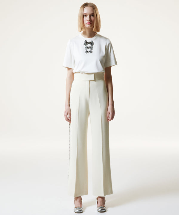 Machka Bead-Embellished Straight Fit Trousers Off White