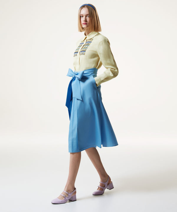 Machka Belted Poplin Belted Skirt Blue