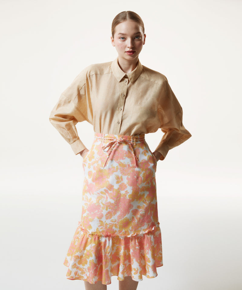 Machka High Waist Floral Pattern Skirt Yellow