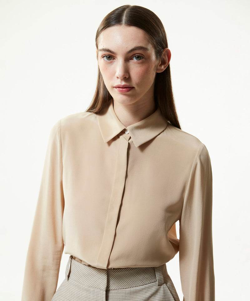 Machka Solid Basic Silk Shirt Camel